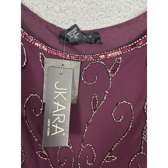 Jkara Plus Size Plum Beaded Evening Gown 3/4 Sleeves Scoop Neckline 24W NWT's - Picture 6 of 8